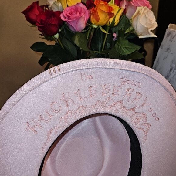 Soft Pink Cowgirl hat. Custom designed.  "I'm Your Huckleberry " adjustable size - Picture 2 of 3